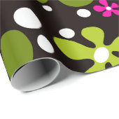 Groen & roze funky bloemen inpakpapier (Rol Hoek)
