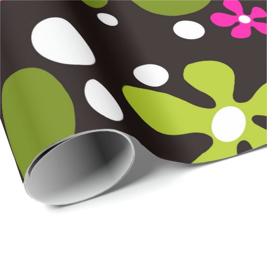 Groen & roze funky bloemen inpakpapier (Rol Hoek)