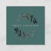 GROEN ROZE GEBLADERTE WATERVERF KRANS PROFESSIONAL VIERKANTE VISITEKAARTJE (Voorkant)