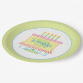 Groen Roze Geel 5e Verjaardagstaart Naam Papieren Bordje (Gekanteld)