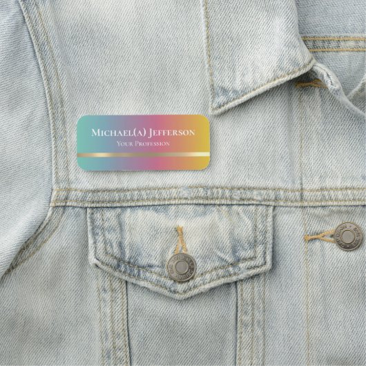 Groen Roze Geel Gradiënt en Gouden Elegante Luxe Naamplaatje (In situ)