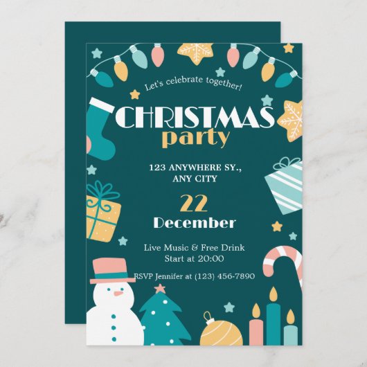 Groen Roze Geel Grappig Kerstfeest Uitnodiging (Voorkant / Achterkant)