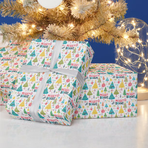 Groen, Roze & Geel Vrolijk & Helder Kerstmis Cadeaupapier