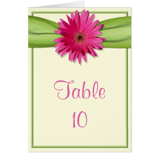 Groen roze Gerbera Daisy Table Number Kaart (Voorkant)