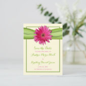 Groen Roze Gerbera Daisy Wedding Save the Date Aankondigingskaart (Staand voorkant)