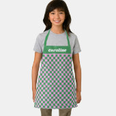 Groen Roze Geruit Retro Gepersonaliseerde Naam Schort (Insitu)