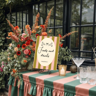 Groen Roze Gestreepte “Eten en Drinken” Trouwfeest Perfect Poster