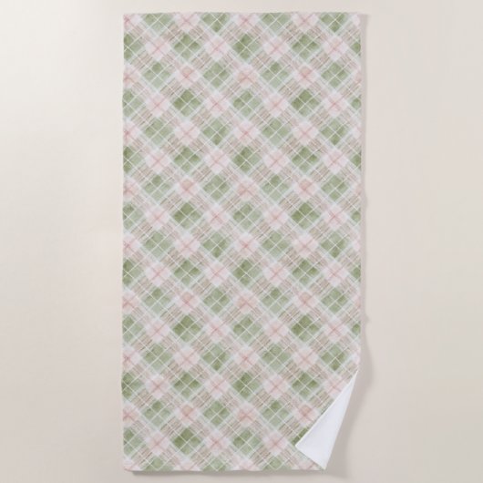 Groen Roze Gestreepte Plaid Strandlaken (Voorkant)