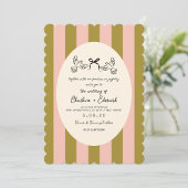Groen roze gestreepte Whimsical Huwelijk  Kaart