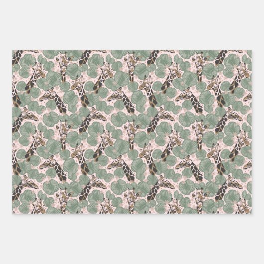 Groen & Roze Giraffe Safari Wrapping Paper Set (Voorkant)