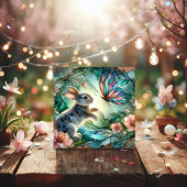 Groen Roze Glas in lood Konijnenvlinder Pasen Feestdagenkaart