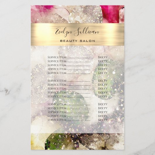 Groen Roze Glitter Waterverf prijslijst Flyer (Voorkant)