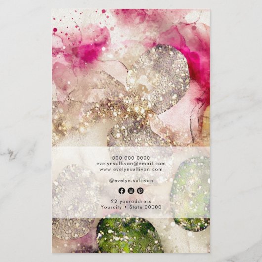 Groen Roze Glitter Waterverf prijslijst Flyer (Achterkant)