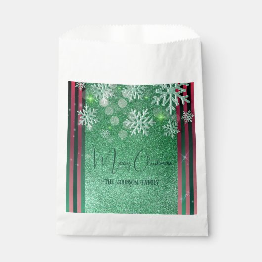 Groen Roze Glitterij Winter Wonderland Kerstmis Bedankzakje (Voorkant)