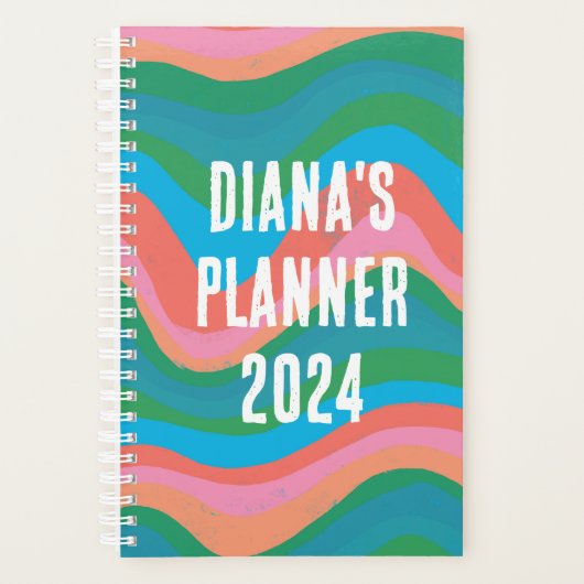 Groen roze golven stripes kleurrijk Vet KUSTMAAT Planner (Voorkant)