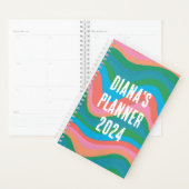 Groen roze golven stripes kleurrijk Vet KUSTMAAT Planner (Display)