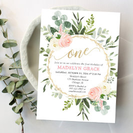 Groen roze goud elegant meisje 1e verjaardag kaart