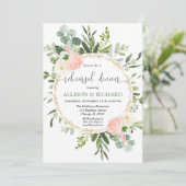 Groen roze goud eucalyptus repetitie diner kaart (Staand voorkant)