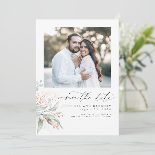 Groen roze goud laat Boho de datum foto opslaan Save The Date (Staand voorkant)