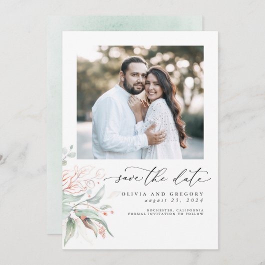 Groen roze goud laat Boho de datum foto opslaan Save The Date (Voorkant / Achterkant)