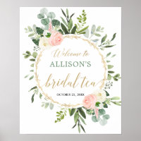 Groen roze gouden bruids thee feest welkomstbord