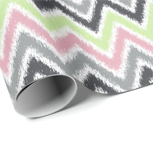 Groen roze grijze zigzags ikatpatroon cadeaupapier (Rol Hoek)