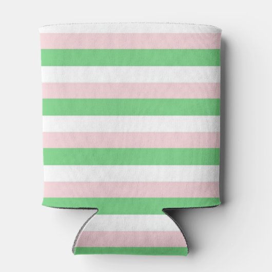 Groen Roze Horizontaal Streeppatroon Blikjeskoeler (Achterkant)