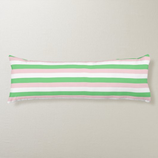 Groen Roze Horizontaal Streeppatroon Lichaamskussen (Voorkant)