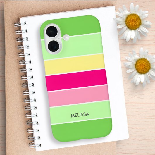 Groen & Roze Horizontale Strepen Monogram Hoesje-M Case-Mate iPhone Case
