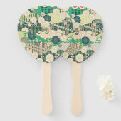  Groen Roze Japans Kimono Bloembloem Handwaaier (Voorkant en achterkant)