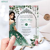 Groen Roze Jurk Quinceañera Zilver Mis Quince Acryl Uitnodigingen