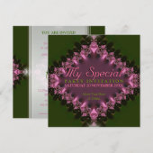Groen Roze Kant Special Event Feest Uitnodiging (Voorkant / Achterkant)