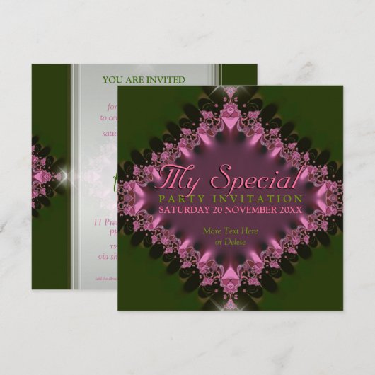 Groen Roze Kant Special Event Party Uitnodiging (Voorkant / Achterkant)