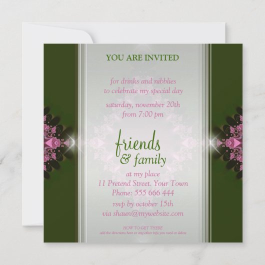 Groen Roze Kant Special Event Party Uitnodiging (Achterkant)