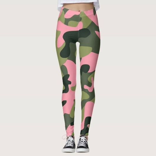 Groen & Roze Leger Camo Camouflage Leggings (Voorkant)