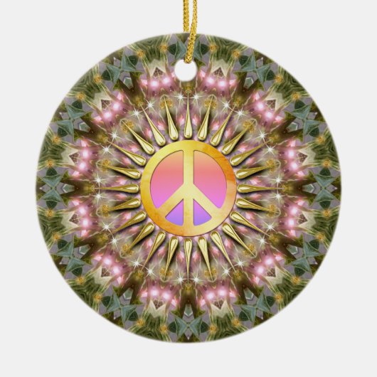 Groen roze licht licht vredesmandala keramisch ornament (Voorkant)