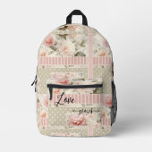  Groen Roze Liefde Waterverf Rozen Bedrukte Rugzak (Voorkant)