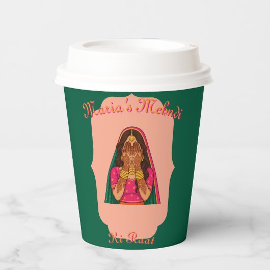 Groen/Roze Mehndi Papieren Bekers (Voorkant)