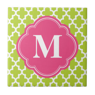 Groen & Roze Modern Marokkaans Custom Monogram Tegeltje