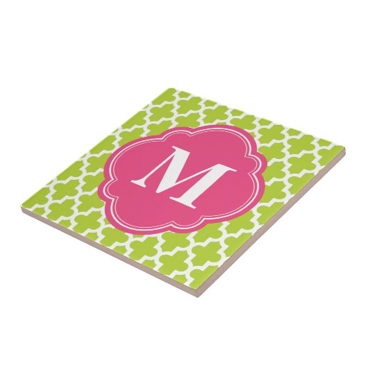 Groen & Roze Modern Marokkaans Custom Monogram Tegeltje (Zijkant)