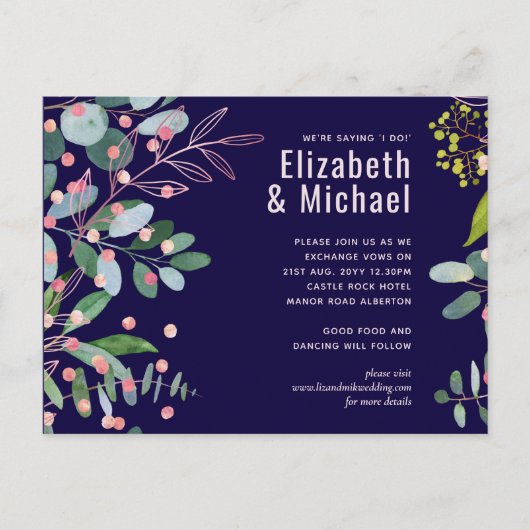 Groen Roze Moderne Bruiloft Uitnodiging Briefkaart (Voorkant)