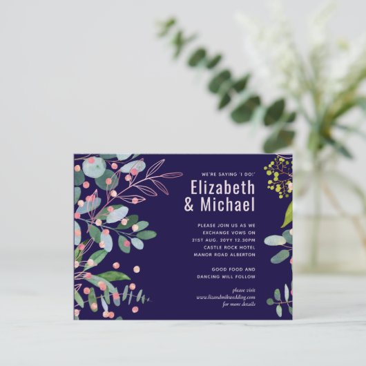 Groen Roze Moderne Bruiloft Uitnodiging Briefkaart (Staand voorkant)