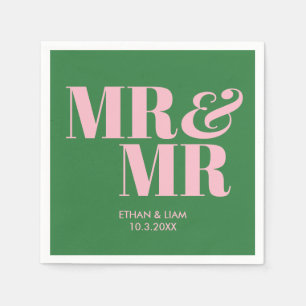 Groen & Roze Mr & Mr Gepersonaliseerde Huwelijksse Servet
