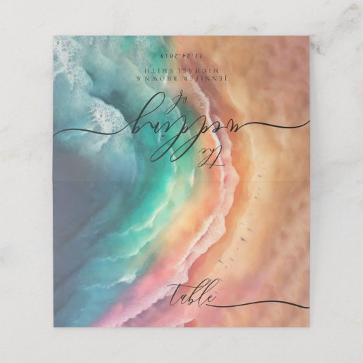 Groen Roze Oceaan Strand Groene Bruiloft Waterverf Plaatskaartje (Buitenkant ongevouwen)