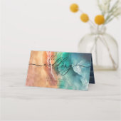 Groen Roze Oceaan Strand Groene Bruiloft Waterverf Plaatskaartje (Achterkant)