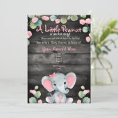Groen Roze Olifant Baby shower uitnodiging Rustiek (Staand voorkant)