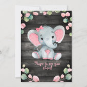 Groen Roze Olifant Baby shower uitnodiging Rustiek (Achterkant)