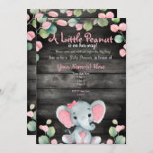 Groen Roze Olifant Baby shower uitnodiging Rustiek (Voorkant / Achterkant)