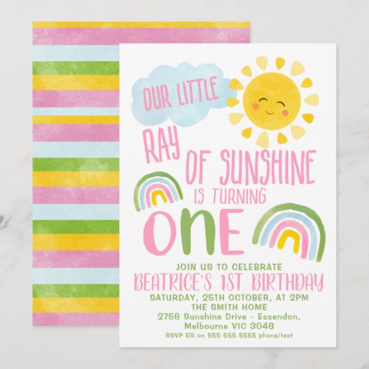 Groen Roze Onze Kleine Straal van Zonneschijn 1e V Kaart (Voorkant / Achterkant)