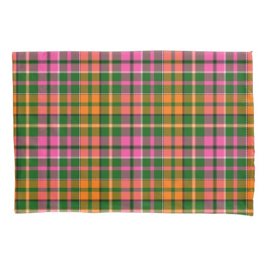 Groen Roze Oranje Schotse Ruit Ontwerp Kussensloop (Voorkant)